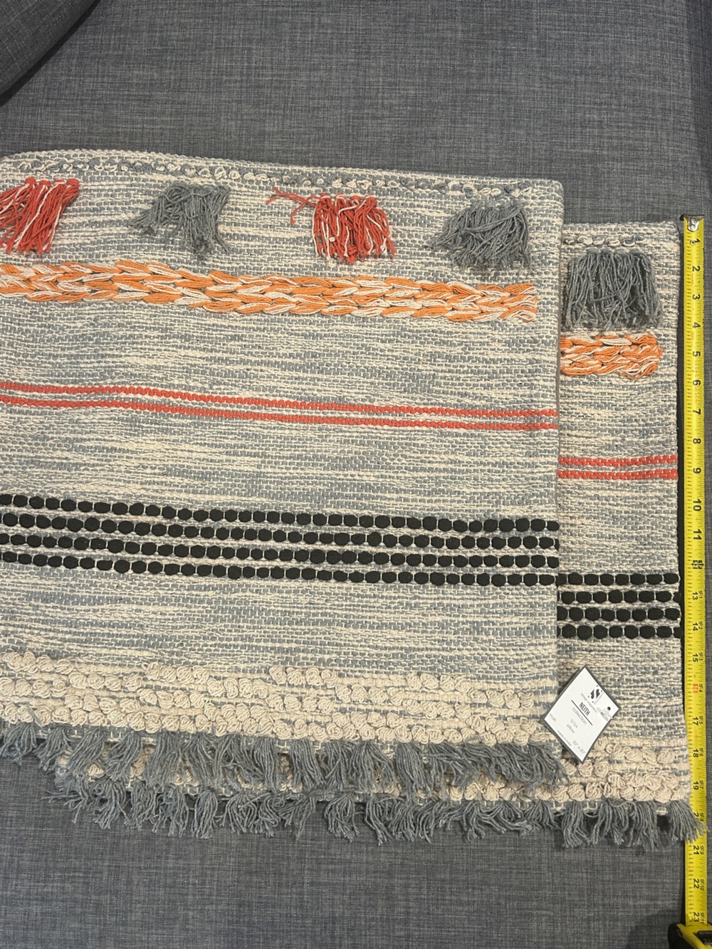 Two Textured Decorative Throw Pillow Cover in Gray with Orange Accents